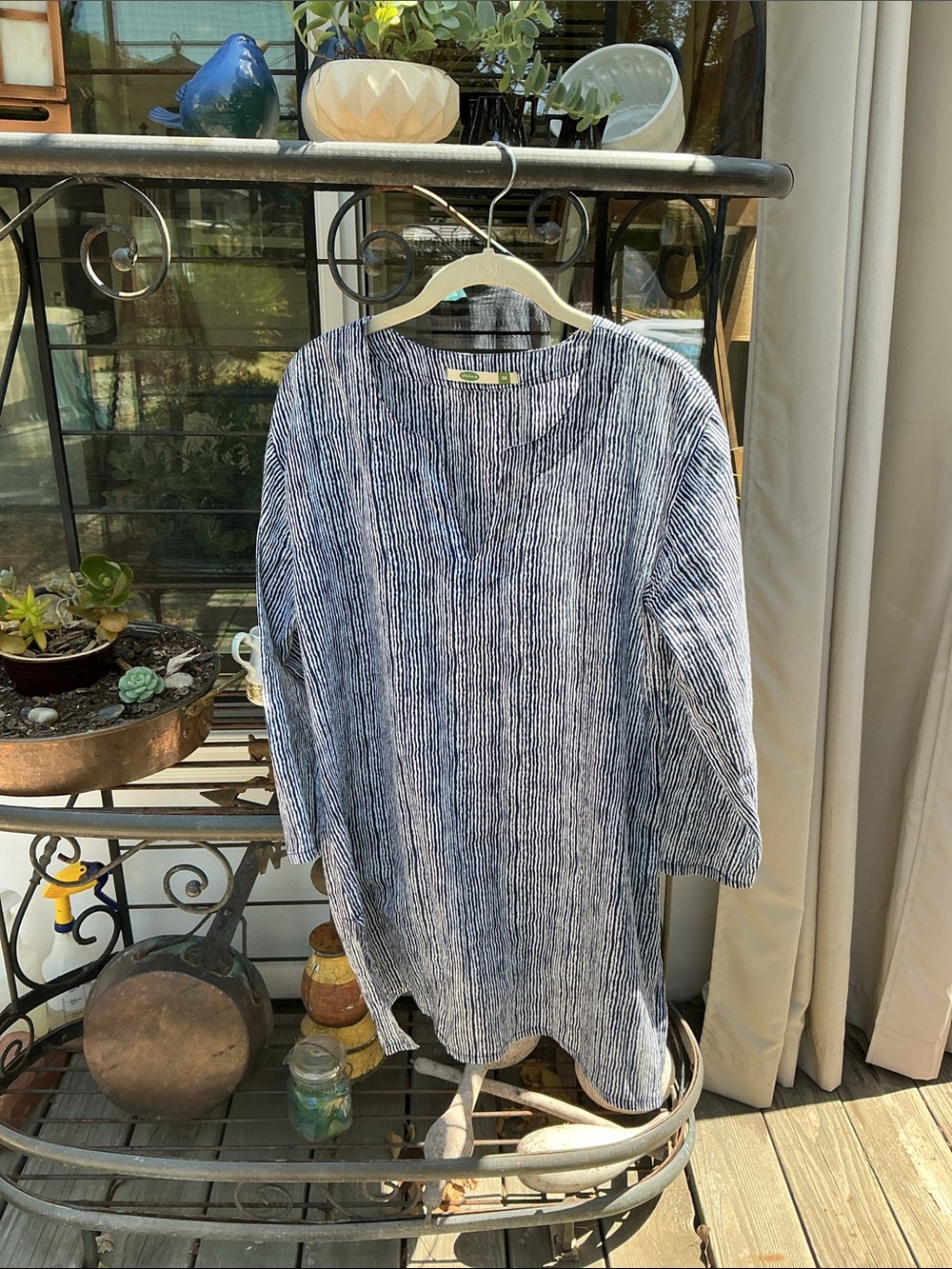 Women’s Blue & White Striped Long-Sleeve Shirt